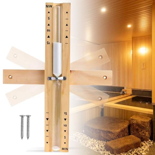 Sablier de Sauna, Sablier 15 Minutes, Sablier en bois, Accessoires de Sauna, Robuste et Résistant à la Chaleur, Compte à Rebours Sablier, Horloge de Sable pour Séance de Sauna Hammam Spa