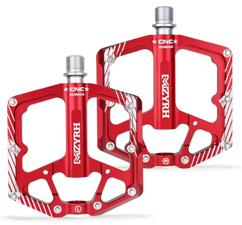 MZYRH Rennrad/Mountainbike Pedale, 9/16 Aluminiumlegierung Fahrradpedale,3 Lager MTB Pedale für Road Mountain BMX MTB Fahrrad (Rot)