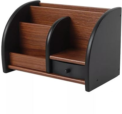 innytund Skrivbordsorganisatör 20 x 11,8 x 13,5 cm trä skrivbord organisatör förvaringsbox pennhållare med låda, skrivbordsorganisatör bambu kontor låda för skrivbord, hem och kontor