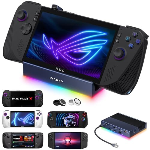 Estación de Acoplamiento iVANKY 14 en 1 RGB 4K a 144 Hz para Steam Deck OLED/ROG Ally X. Base Plegable con HDMI, Gigabit Ethernet 10Gbps, USB 3.2, Ranuras SD/TF, Ethernet de 1 Gbps y Carga de 100 W