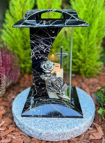Lampe funéraire avec croix - Bougie funéraire - Décoration funéraire - Lampe de jardin avec bougie funéraire