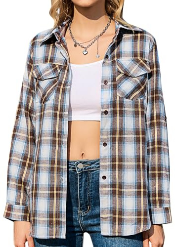 Totatuit Chemise Femme Blouse à Carreaux Manches Longues Boutonnée Casual | Avec poches, Manches Réglables, Coupe Classique, Style Cowboy Western, Détails Boutonnés