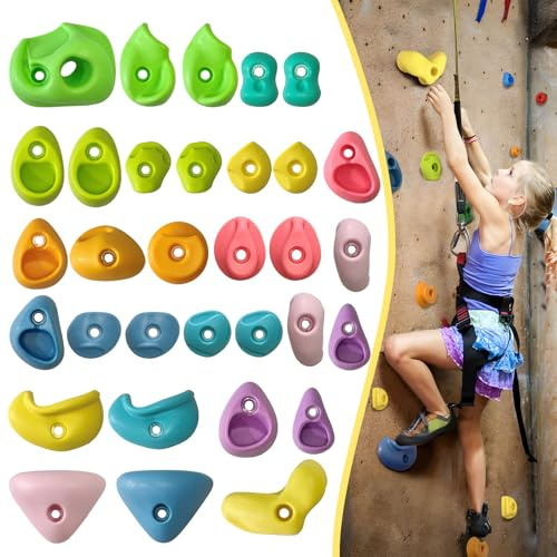SREHRLY 32 PCS Rock Climbing Wall for Kids,Rock Wall Climbing Holds,Adults Climbing Wall Grip Kits Holds Up to 230 lbs for Outdoor Indoor Home Playground Climbing Holds（Pastel Color）