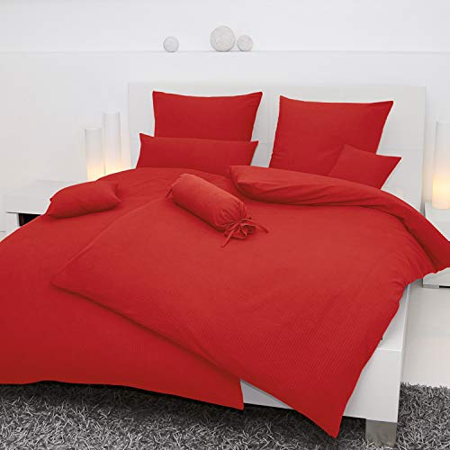 Janine Bed-linen Seersucker Piano 0125, 100% Cotton, red, Kissen 40x80 cm