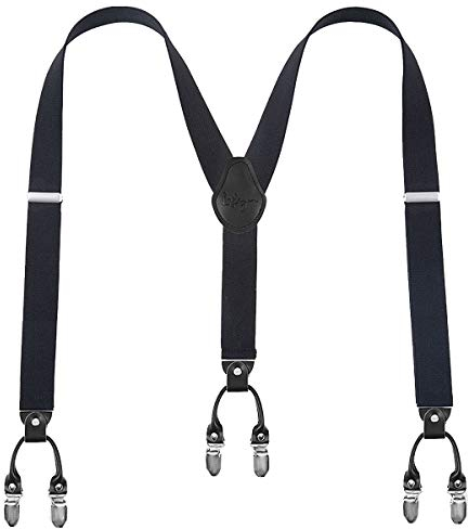 Mens Braces Lafayon Black Braces For Men 6 Clips Y-Back 1.38'' Wide Heavy Duty Adjustable Elastic Mens Suspenders Durable Suspenders Strong Metal Clips (Black), One Size