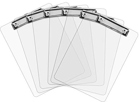 Portablocchi in Plastica con Pinza |Tavolette con Clip Portamoduli, Blocco, Appunti, Documenti, Trasparente, Resistenti per 100 Fogli A4, Dimensioni 31,8 x 22,9 cm | Cofezione da 6 Pezzi