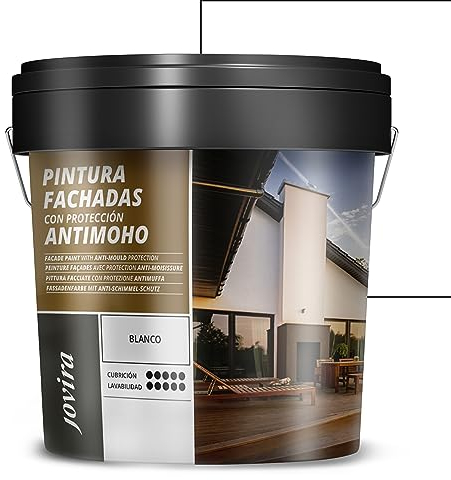 JOVIRA PINTURAS PINTURA FACHADAS ANTIMOHO. Repelente al agua, impermeable y anti fisuras. (4 Litros, Blanco) A-10