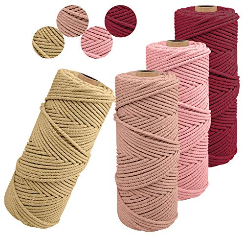 JeogYong 4 Makramee-Schnur, 2 mm x 100 m, natürliche Schnur, Makramee, Baumwolle, Kordel zum Basteln, für Wandbehänge, Pflanzen, Innendekorationen, kreative Blumenkunst (F)