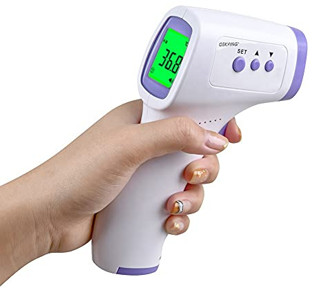 Medicinsk infraröd fronttermometer kontaktlös termometer för vuxna, barn, baby, LCD-display med färgglada indikatorer ljudalternativ och 32 minnen.