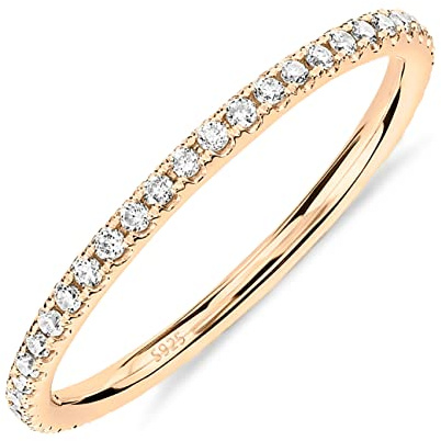 PAVOI 14K Yellow Gold Plated 925 Sterling Silver Stackable CZ Ring for Women | Thin Band for Stacking | Simulated Diamond Eternity Wedding Band | Size 10