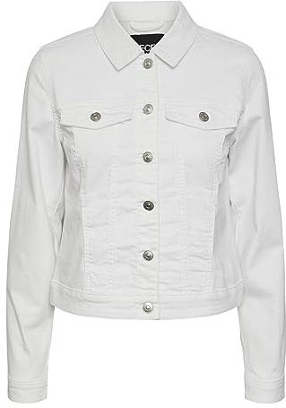 Pieces PCOIA LS DNM BWHI Noos CP BC - Giacca in Jeans da Donna, Taglia S, Colore Bianco Brillante