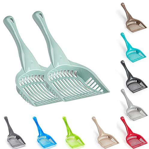 Pack of 2 Cat Litter Scoop with Holder Durable Large Cat Poop Scoop Easy to Clean Poop Scoop with Long Solid Handle Pet Poop Cleaning Tool (Mint Green - Scoop Only)