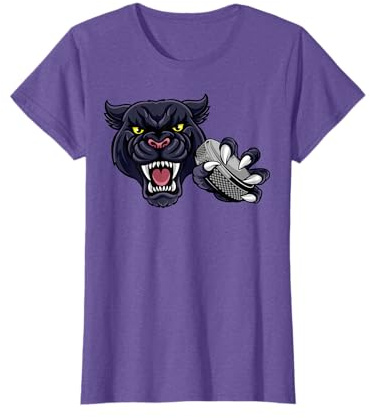Panther Cartoon Sports Panthers Team Mascot Ice Hockey Puck T-Shirt