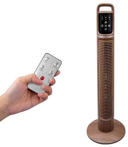Fishtec Ventilateur Colonne Silencieux avec Télécommande 40 W - 3 Vitesses de Ventilation - 3 Modes - Minuterie Programmable - Oscillation à 70 ° Commande Tactile - Effet Bois…