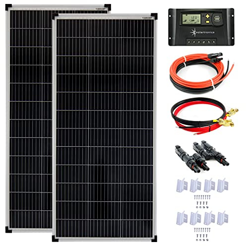 SOLARTRONICS 200 Watt 12V Solar Set 20A Laderegler gelb Montagewinkel Solaranlage Inselanlage Solarmodul 1200mm