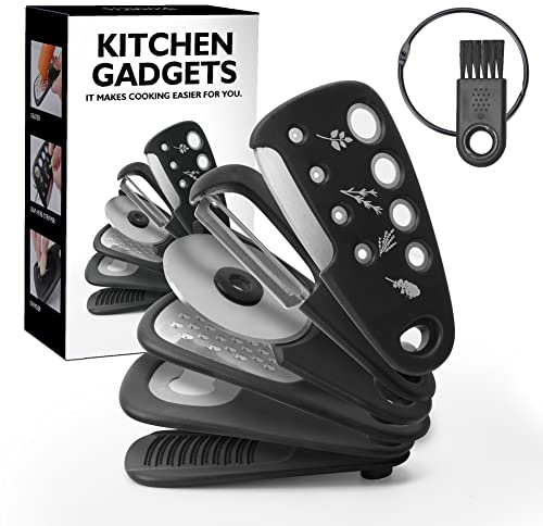 6in1 Tragbare Küchenhelfer, Käsereibe Flaschenöffner Obst Gemüseschäler Sparschäler Pizzaschneider Knoblauch Ingwer Mühle Edelstahl Blatt Kräuter Stripper Platzsparendes Camping Küchen Zubehör