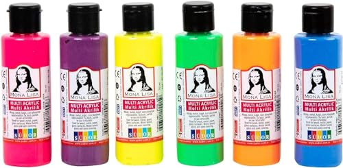 Neon-Acrylfarben-Set für Kinder und Erwachsene. 6 Farben je 60ml. Hochpigmentierte und leuchtende Malfarben für Leinwand, Holz, Stein, Papier, Metall. (Neon (Fluoreszierend))