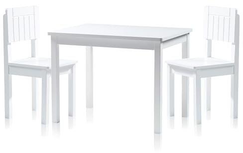 KHG Kinder-Möbelset Tisch mit 2 Stühlen weiß Landhaus für Kinderzimmer, Pflegeleichte Oberfläche, robust, kindgerechte Höhe 66 x 51 x 50 cm