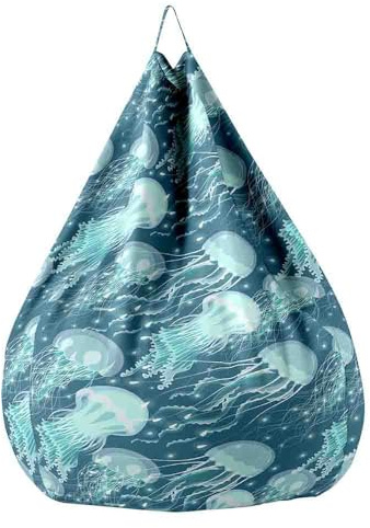 Treer Sitzsack ohne Füllung, Lazy Lounger Bean Bag Chair Cover, Qualle Druck Leinen Sitzsäcke Sitzsackbezug, Spielzeug Aufbewahrung Sitzkissen für Kinder & Erwachsene (Blau,100x120 cm)