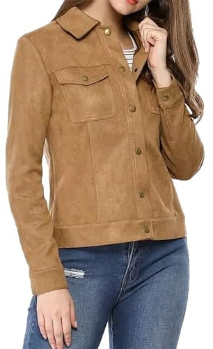 AAOutfitz Veste de camionneur en daim synthétique et daim véritable pour femme