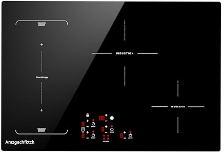 30 Inch Induction Cooktop - 4 Burner Built-In Electric Stove with Bridge-SYNC, Booster, Timer & Child Lock | 9000W 220-240V Hardwired, Black Glass Top