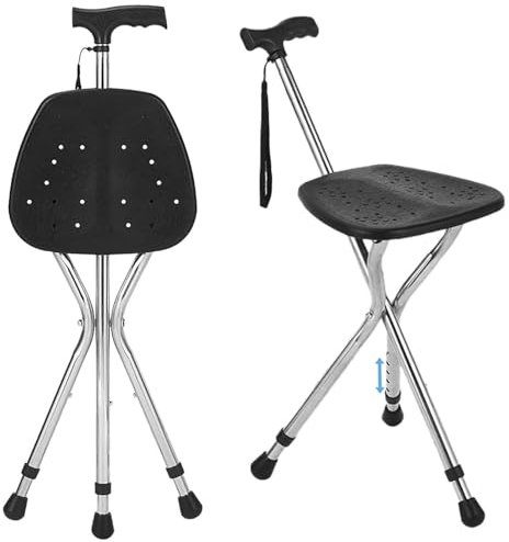 Canne avec siège pliable, léger, réglage de la hauteur du canne, design ergonomique, capacité de 350 livres, canne antidérapante avec pieds antidérapants pour hommes âgés, handicapés