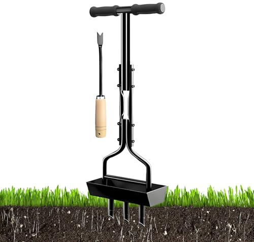 Youngwier Lawn Aerator Tool, Rasenlüfter, Aerifizierer Für Rasen Hohlspoon Mit Ablageschale Und Gartengeräten, T-Griff Rasenbelüfter Vertikutierer Heavy Duty Rasenspecht Rasen Belüften Für Rasen, Hof