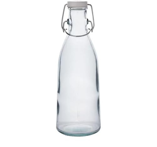 Olympia Botella de vidrio reciclado con tapa oscilante, 1 litro (caja de 6)