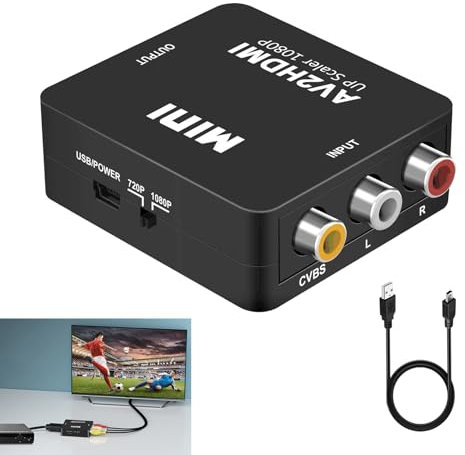 Convertitore da RCA a HDMI 1080P, Adattatore AV a HDMI Audio Video Composito per TV Monitor PS3 PS4 Xbox DVD VHS Decoder, Supporta Formati PAL/NTSC, Alimentazione USB, Mini Convertitore AV Digitale
