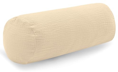 PinkZebra Nackenrolle Bezug aus Musselin ca. 15 x 40 cm, Nackenrollenbezug mit Reißverschluss, Nackenrollenüberzug, Hülle Kissenbezug für Nackenrollen, Nackenrollenhülle, Hellbeige