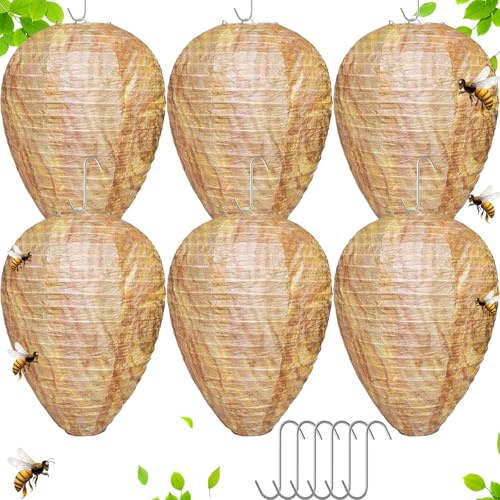 6 Piezas Trampa Avispas con Ganchos Forma S, Nido Artificial Colgar, Señuelo Avispa Impermeable, Ahuyentador Avispa Falsas, Nidos Anti Avispas Plegable para Exterior, Jardín, Casa, Aire Libre