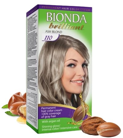BIONDA Brilliant Permanente haarfarbe & Coloration 100 ml – 100% Grauhaarabdeckung, mit Arganöl | pflegende Öl-Formel, intensiver Farbglanz | Ansatz & volle Längen (110 Aschblond)