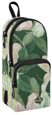 sanluoli Illustration Azalea mörkgrön nylon 3 fack pennväskor för pojkar stor kapacitet pennfodral med dragkedja brevpapper för män Preppy School 1 600 ml