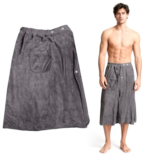Zykra Kilt da Sauna da Uomo, 70 x 140 cm | Bottoni Regolabili, Confortevole ed Elastico, Con Tasche, Per Sauna, Palestra, Doccia e Spiaggia