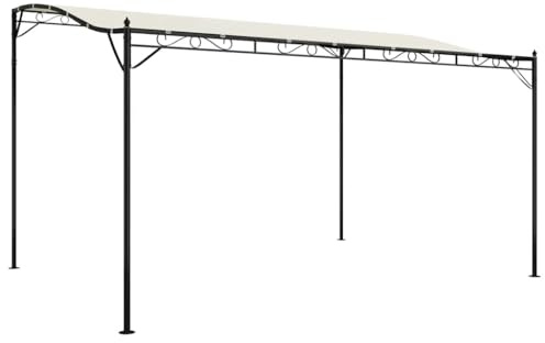 Mhdvray Auvent de Jardin 4x3 m Tonnelle Adossée Cadre en Acier Revêtu de Poudre Structure Courbée et Toit en Tissu Crème Abri de Terrasse pour Réunions et Événements en Plein Air