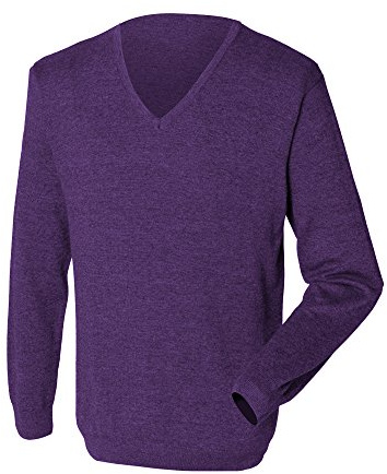 Henbury Mens 12 Gauge Fine Knit V-Neck Jumper/Sweatshirt (XL) (Purple)