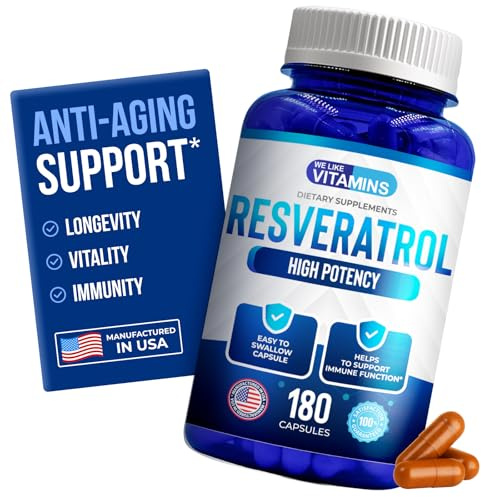 We Like Vitamins Resveratrol 1000mg per Serving - 180 Easy to Swallow Veggie Capsules - Natural Resveratrol Supplement 1000mg - Antioxidant Supplement Helps Support Anti-Aging and Immune System