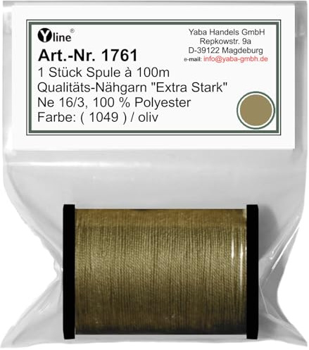 1 Stück Spule a. 100m Qualitäts - Nähgarn, Extra-Stark, Farb-Nr.1049 oliv, Ne 16/3, 100% Polyester für die Nähmaschine Garn, sl, (0,06 € / m), 1761