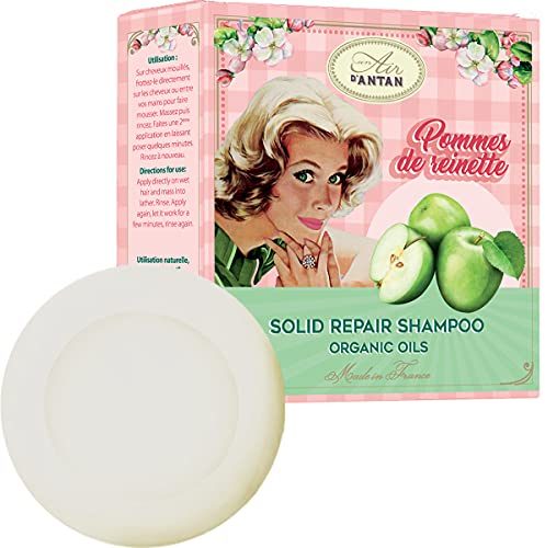 Festes Shampoo Bio Arganöl Un Air d'Antan - Apfelduft - Shea Butter Aloe Vera Haarseife - Trockenes Haar - Reparaturformel - Plastikfrei - Sulfatfrei Shampoo Bar - Vegan Shampoo - Haarseife Bio-Öl