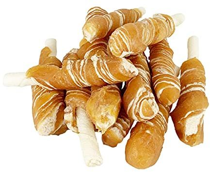 Friandise Chien Poulet, Batonnet Dentaire Chien à Mâcher de Longue Durée. Peau de Boeuf, Poulet et Morue, Viandeviande Séchée pour Petits, Moyens et Grands Chiens.