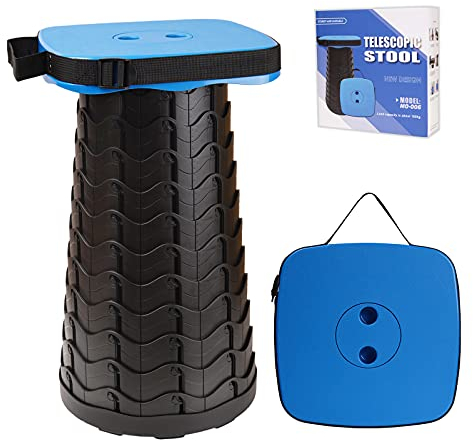 FIEMACH Tragbarer Klapphocker, Teleskophocker Faltbar Campinghocker für Outdoor Camping Angeln BBQ Drinnen Küche, Belastung 220kg (Blau)