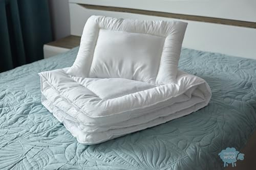 Merino Wool Quilts Blanc Couette Duvet Hollofil éco 300gr Microfibre Qualité supérieure. Santé 4 Saisons (100x140 cm + Oreiller 40x60cm)