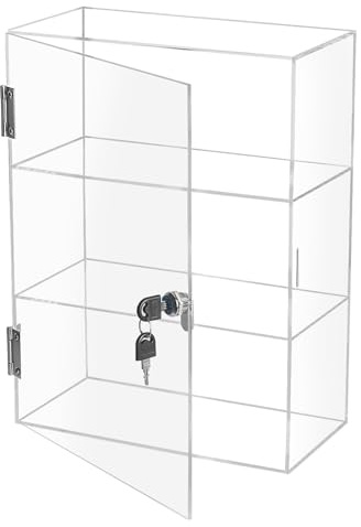 Choowin Vitrina acrílica de 3 estantes con llave de bloqueo, vitrina de exhibición transparente con estantes fijos, almacenamiento seguro para coleccionables Labubu, 11.8 x 5.9 x 15.7 pulgadas