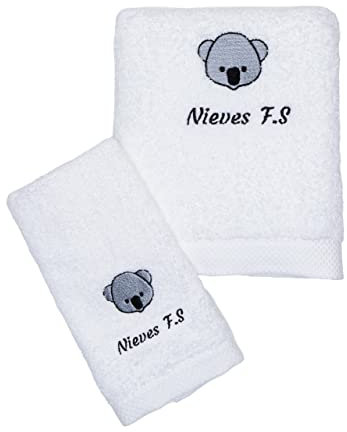 CARREDANA Toallas Bordadas Personalizadas con Animales (Personaliza Nombre,Tipo de Letra, Animal y Color).Toallas para guarderia-Regalo Personalizado (Toalla Blanca)