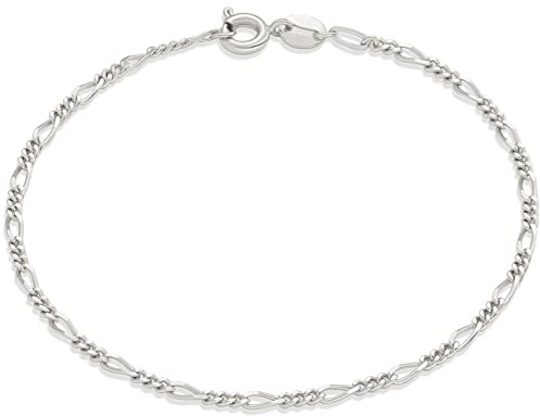 Amazon Essentials Sterling Silver Plated Fine Figaro Chain Bracelet 7.5, Sterling Silver
