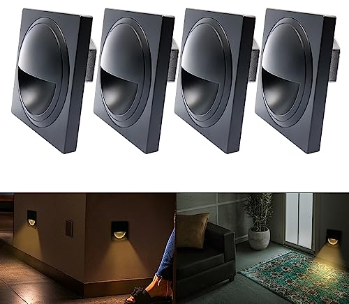 Arotelicht 4 LED Luz de escalera/Aplique empotrable para interior Blanco cálido 3000K Aplique para cajas de interruptores 60mm Lámpara LED IP20 No estanca Negro para escaleras,peldaños