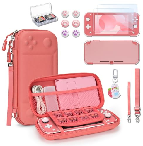 Younik Étui Switch Lite, Pochette Switch Lite 14 en 1 avec Étui de Transport, Coque Switch Lite transparent, Étui pour Cartes de Jeu, 2 Protecteurs d'écran, Corale Étui de Transport pour Switch Lite