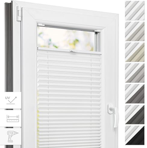 Estika Thermo-Plissee mit Bohren - 75 cm x 120 cm - Farbe: Weiß - Plissee Blickdicht, Fensterrollos für innen, Verdunkelungsplissee, Rollos für Fenster