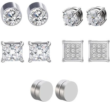 5er Set Magnet Ohrringe, Damen und Herren für Geburtstage & Jubiläen (Silber)