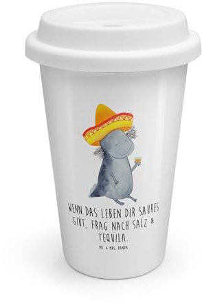 Mr. & Mrs. Panda To Go Becher Axolotl Tequila - Geschenk, Feuersalamander, To go Kaffeebecher, Kaffee to go Becher Thermo, Sombrero, Thermo